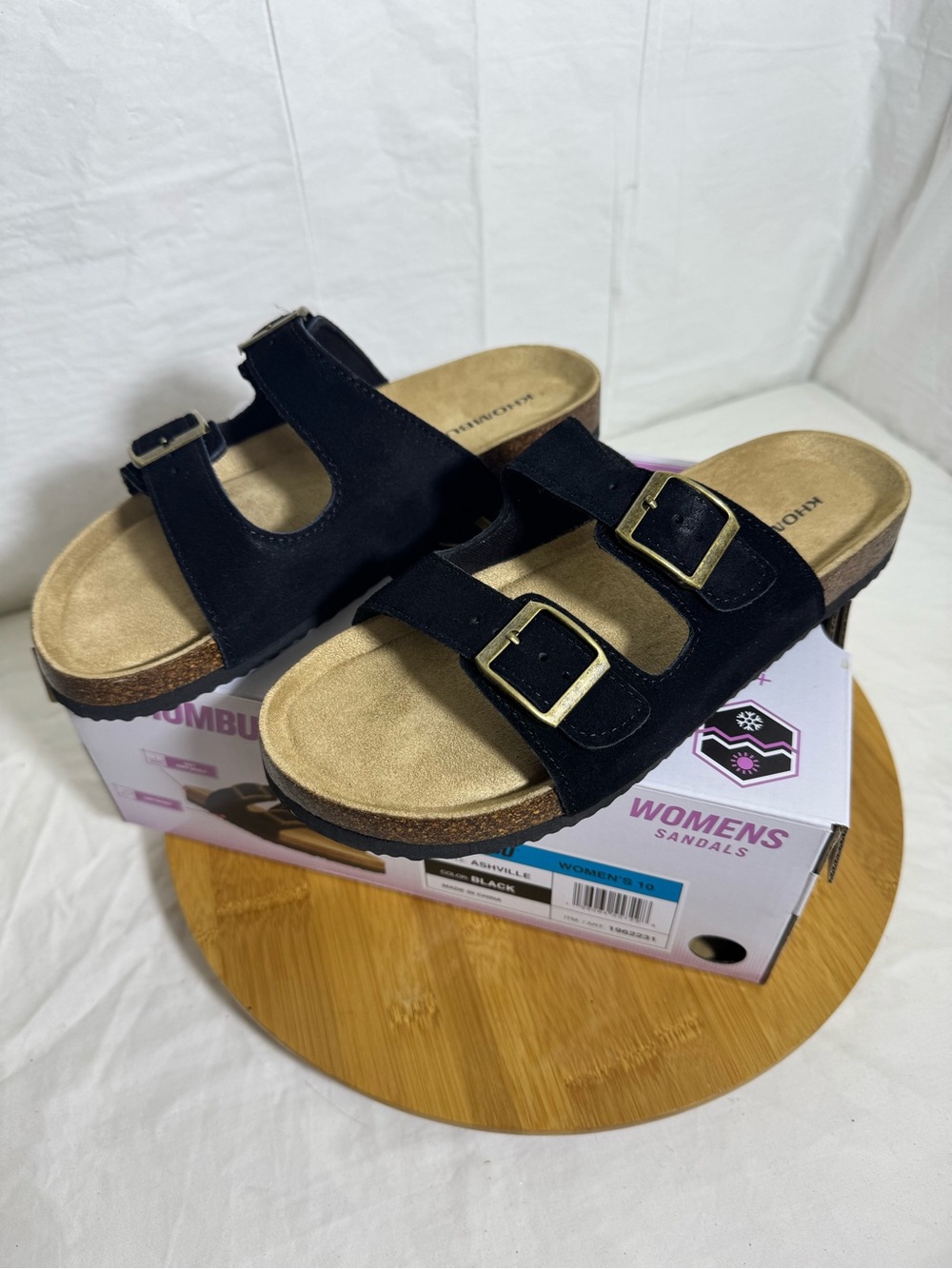 Khombu Ashville Womens Sandals Size 10 Black Double Buckle Slide New In Box